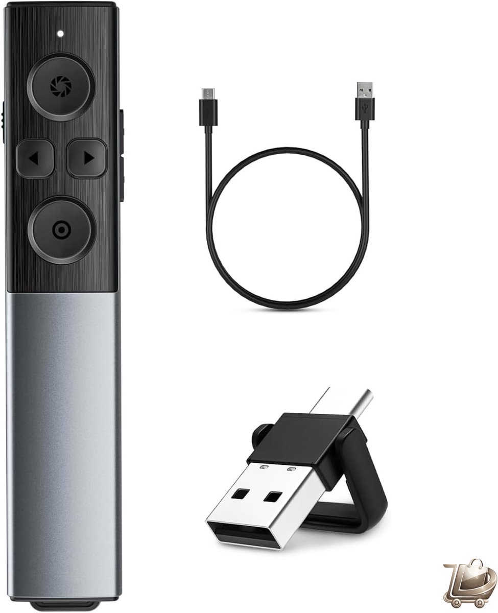 Volledig Metalen Draadloze Presenter - USB Type C 2-in-1 Oplaadbare Clicker - PowerPoint Slide Advancer - Presentatie Pointer - Voor Mac en Windows Laptop en Computer