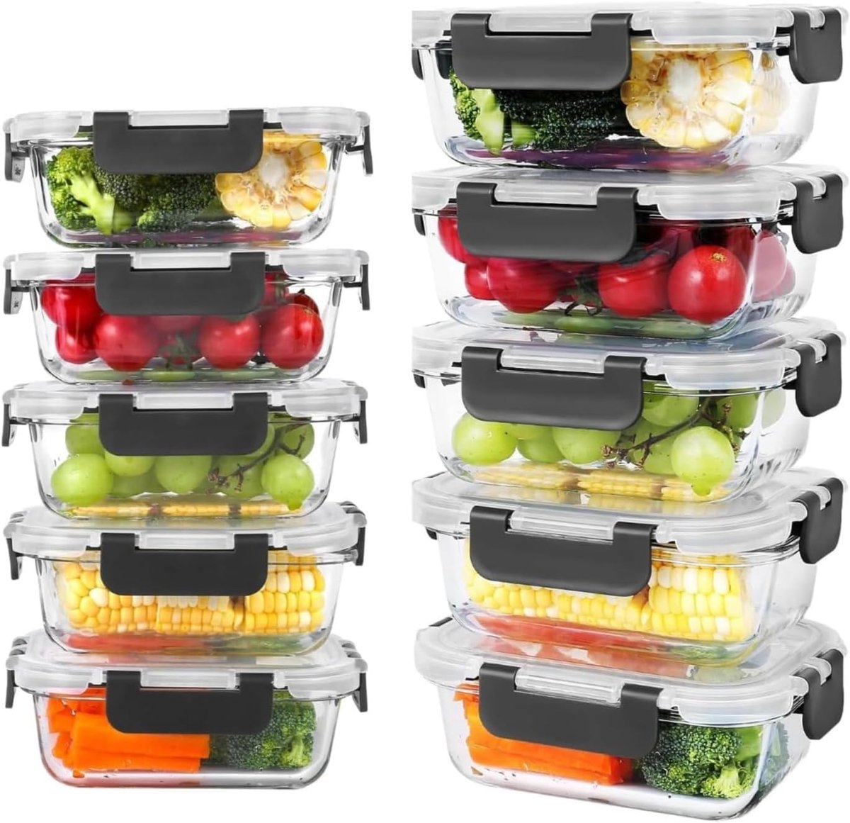 Set van 10 Glazen Bewaarboxen met Deksel - Lekdicht & Luchtdicht - Ideaal voor Meal Prep