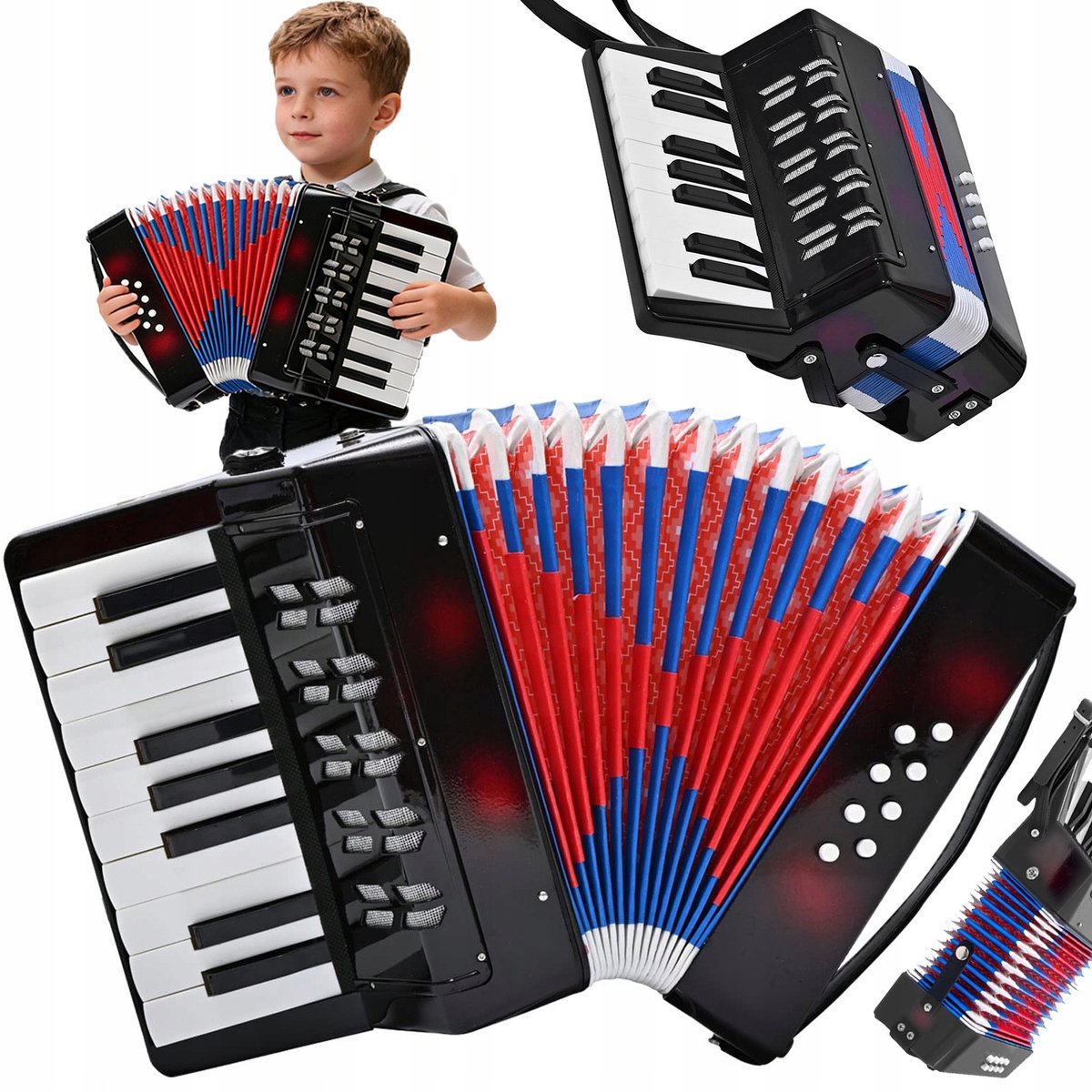 Kinderaccordeon - 17-toetsen 8 Bassen Handmatig Accordeon - Speelgoedinstrument - Zwart - ABS & Roodhout - 3+ Jaar Muziekspeelgoed - Muziek leren
