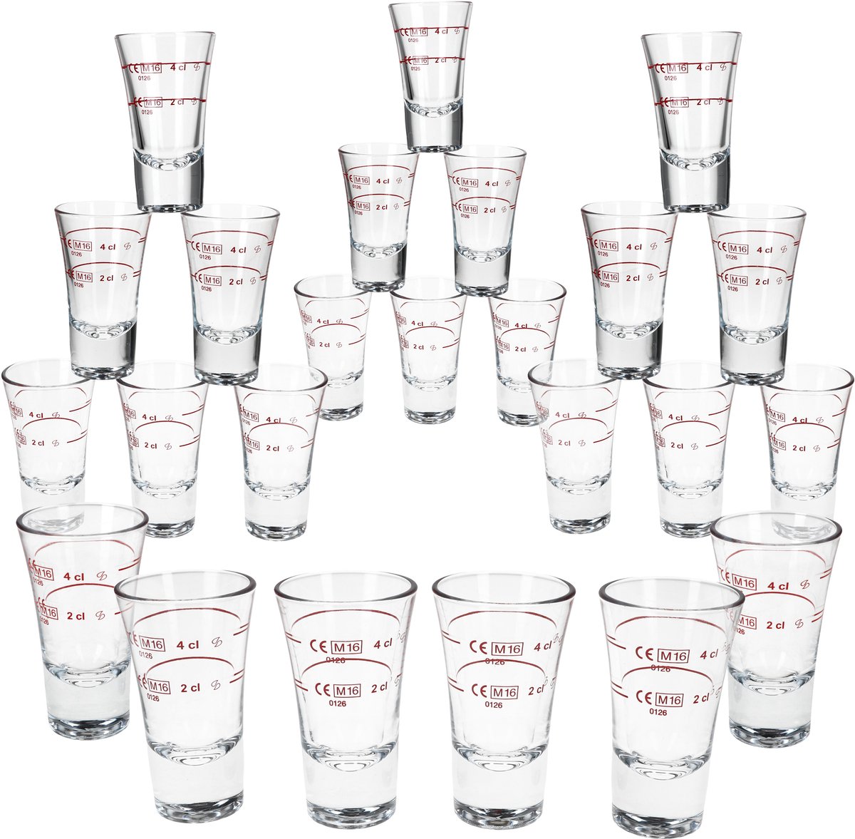 24-delige set BOSTON borrelglaasjes 2cl & 4cl gemarkeerd van glas - 52194