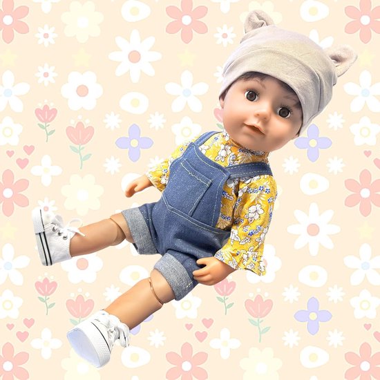 5-Delige Poppenkleding Set Geel Bloemenprint met Accessoires voor Poppen 35-43 cm van Merkloos — afbeelding 4