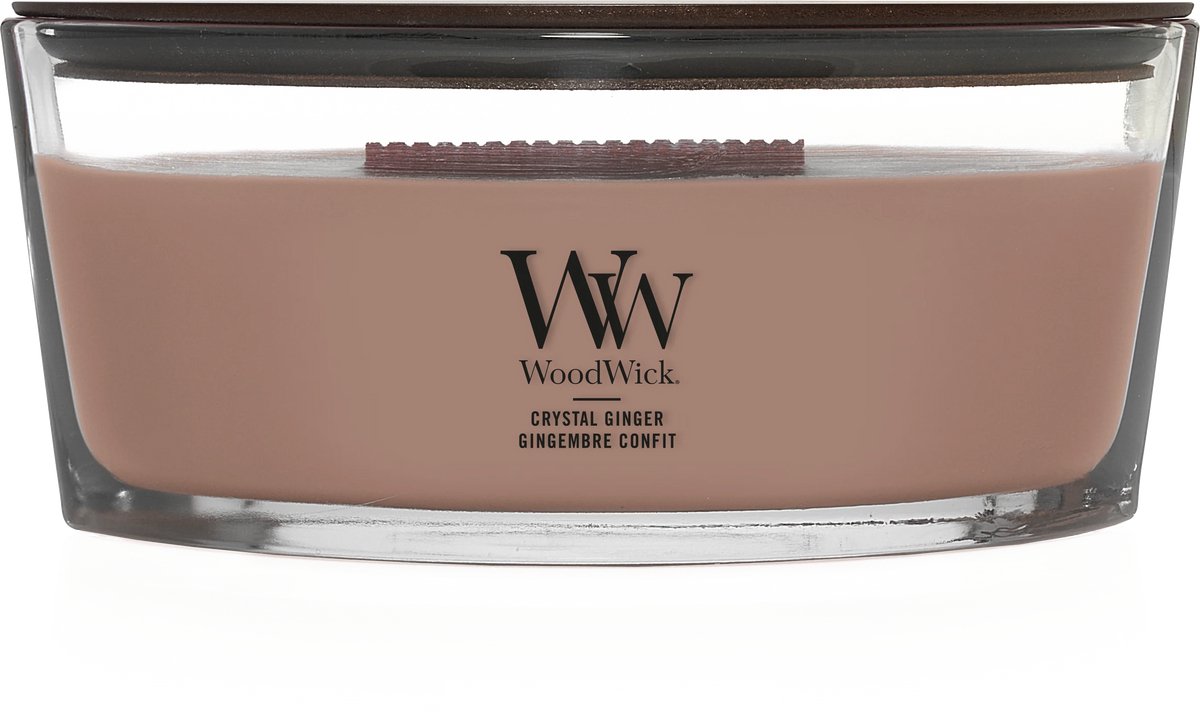 WoodWick Hearthwick - Crystal Ginger - Ellipse Geurkaars - 50 branduren Bruin