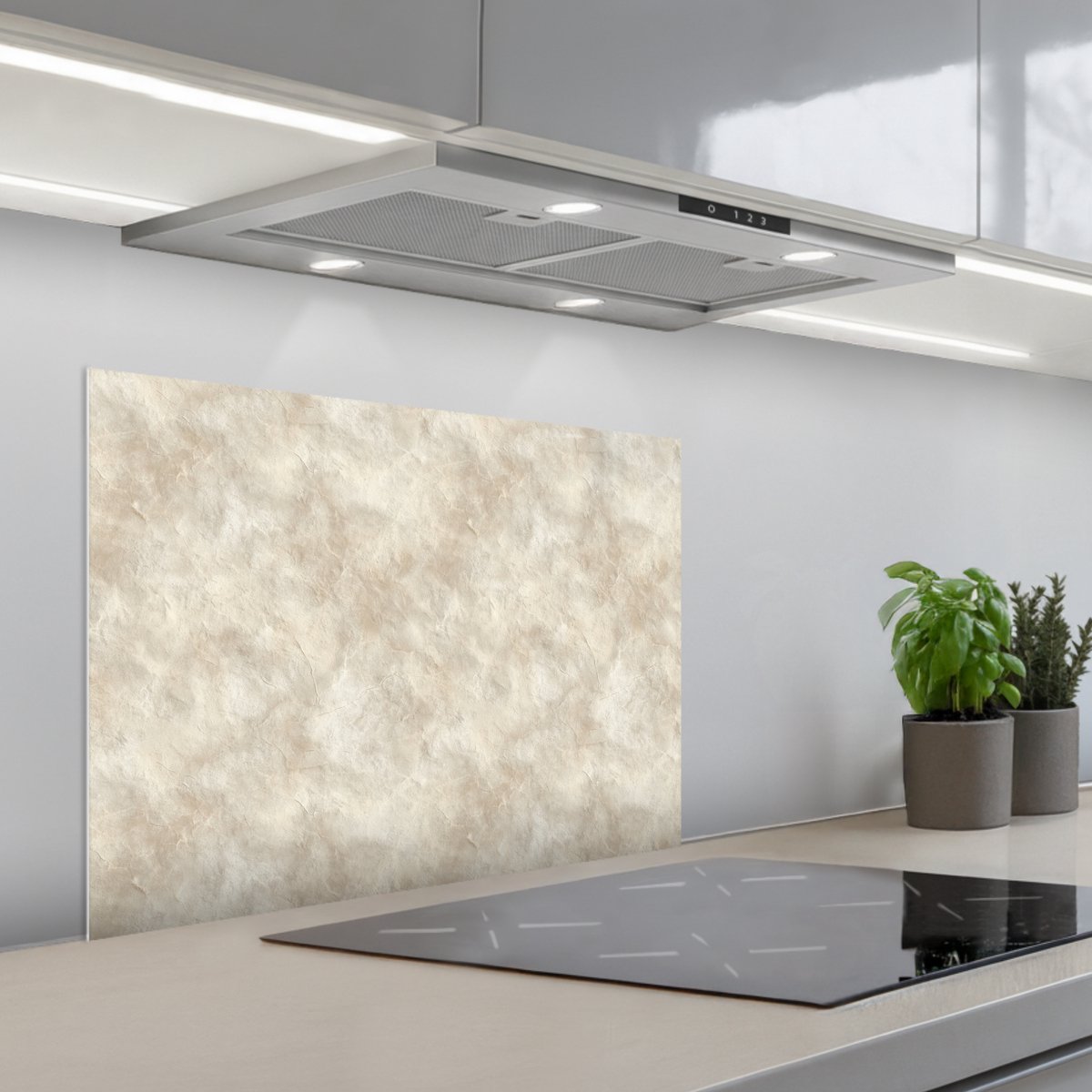 Spatscherm 70x50 cm - Zelfklevende achterwand Beige - Reliëfstructuur - Natuursteen - Keuken muurbeschermer - Spatwand fornuis
