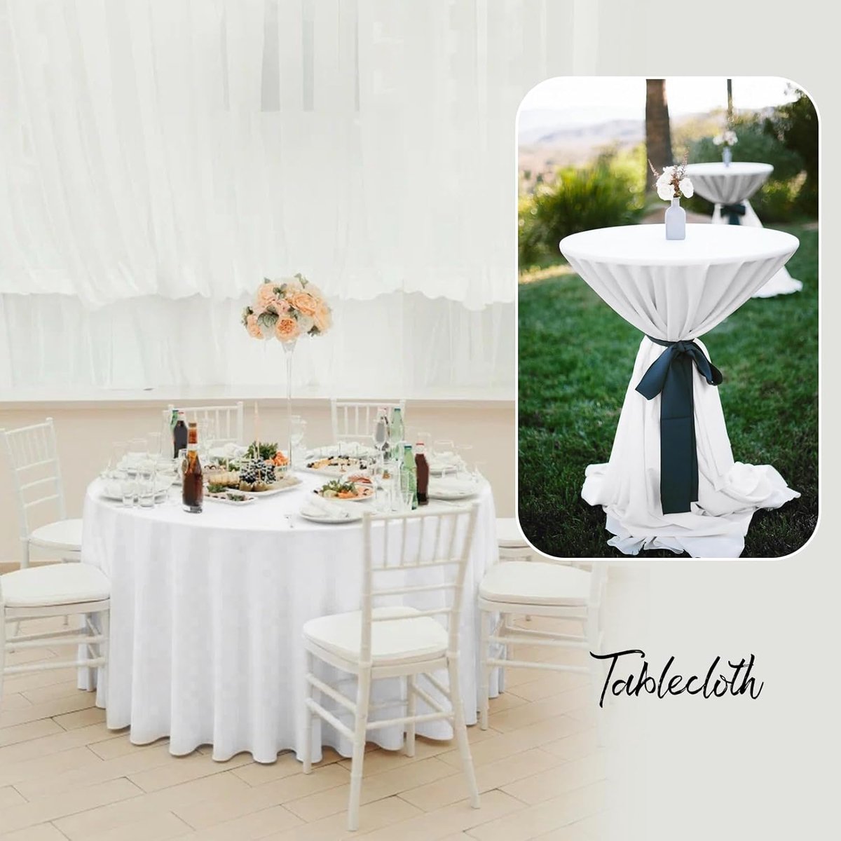 2-Pack Ronde Tafelkleden Wit Polyester 228 cm Naadloos Wasbaar