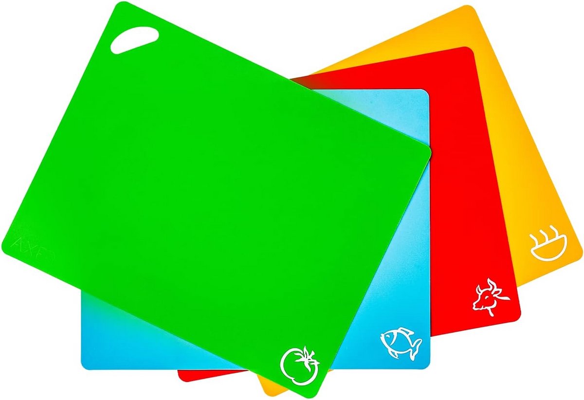Flexibele Kleurgecodeerde Snijplank Set (4 stuks) - Keukenmatten met Voedsel Pictogrammen