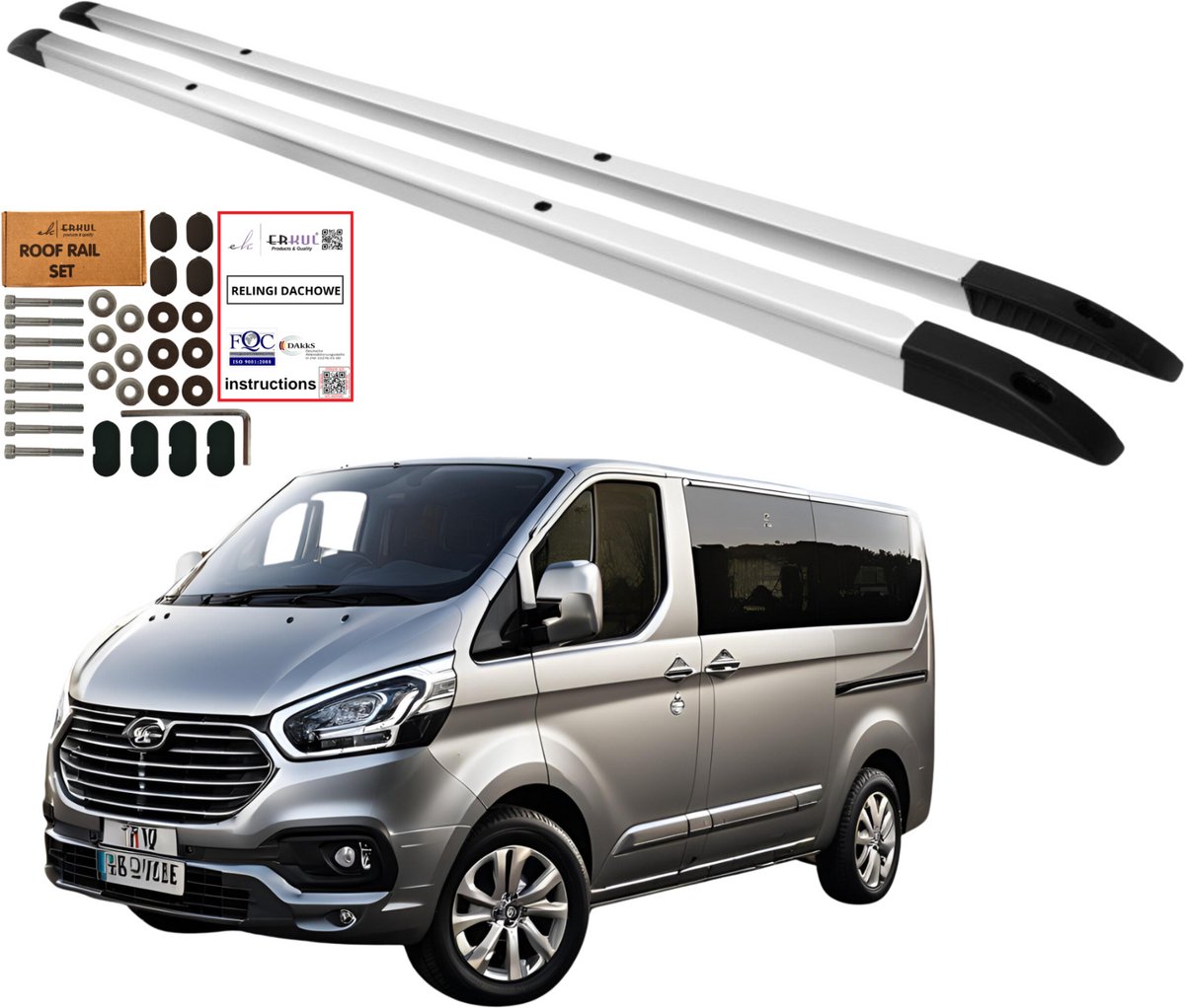 Geïntegreerde dakrails voor de Ford Transit Custom Long vanaf 2012 (aluminium).