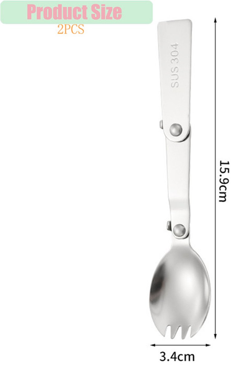 2 stuks - Opvouwbare vork en saladelepel - Roestvrijstalen drievoudig opvouwbare lepel - Draagbare opvouwbare lepel en vork - Draagbaar outdoor bestek - Geschikt voor buitenreizen en kamperen, compatibel met geïsoleerde lunchboxen — cadeau in Cadeau-ideeën - foto 5