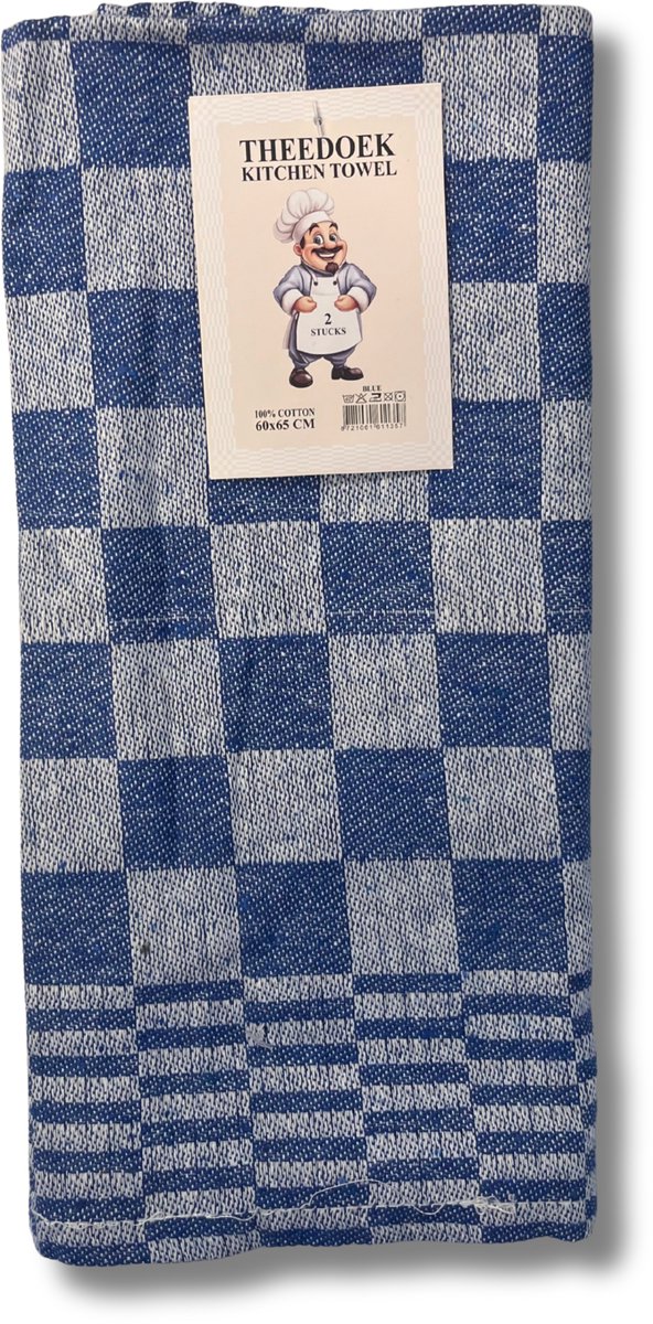 Theedoekenset - 60 x 65 cm - Geblokt - Blauw (per set van 6)