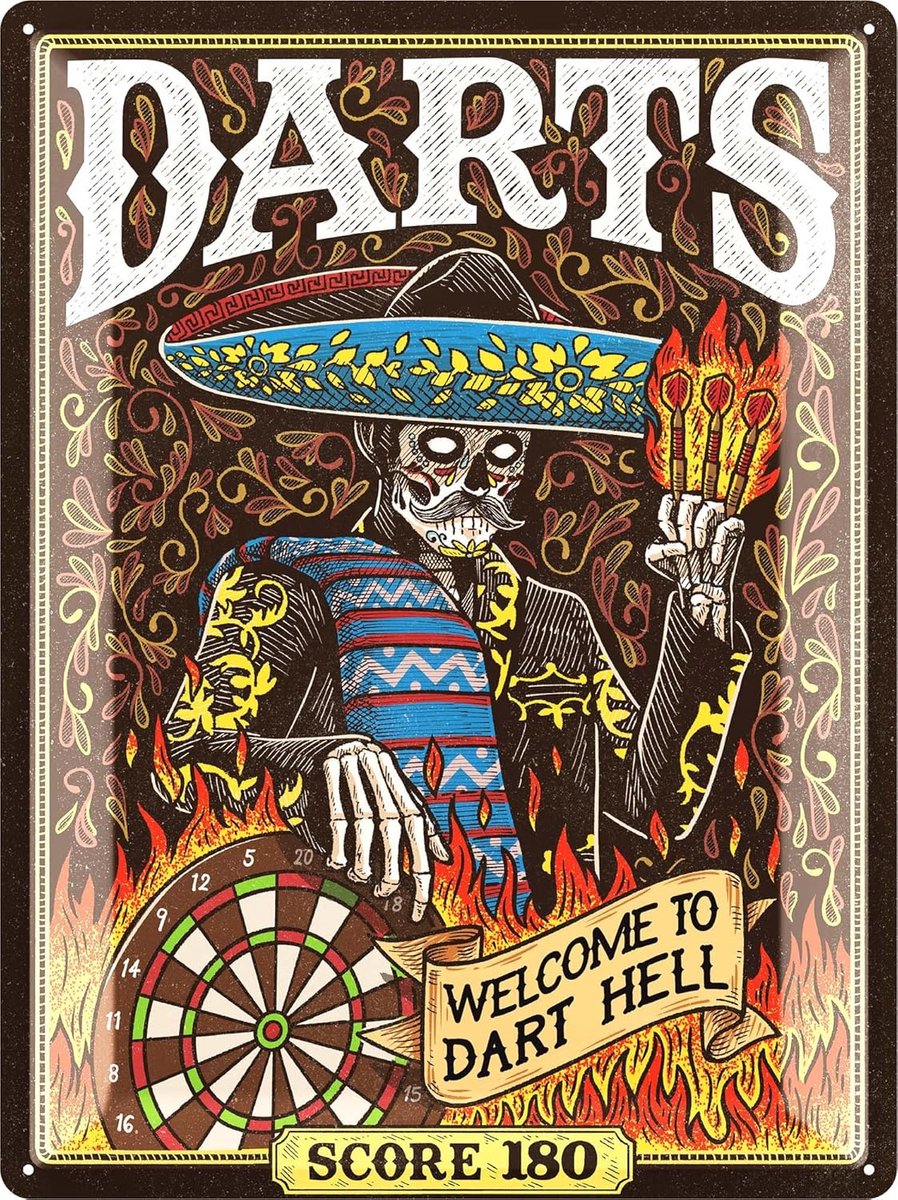 XXL Vintage Tinnen Bord Darts Man Cave Decoratie - 30.5x40.6 cm