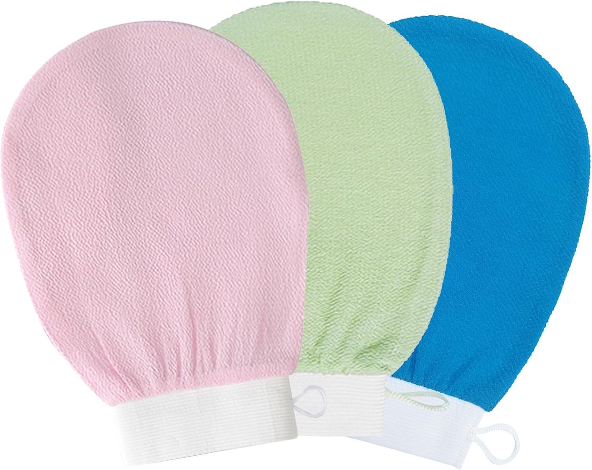 Set van 3 Exfoliërende Scrubhandschoenen voor Lichaam en Gezicht