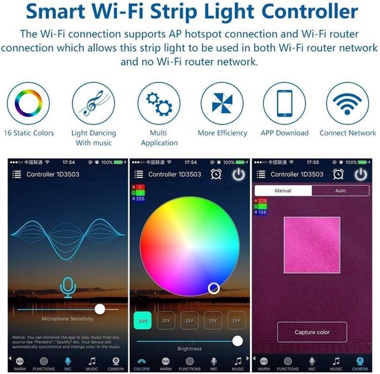 Slimme RGB WiFi LED Strip Controller voor Alexa & Google Home - Dimbaar ...