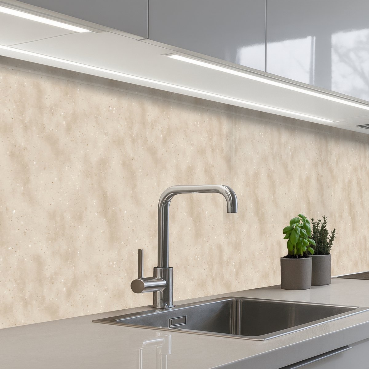 Keuken achterwand 500x80 cm - Spatscherm zelfklevend Structuur - Spikkels - Beige - Muurbeschermer - Spatwand fornuis