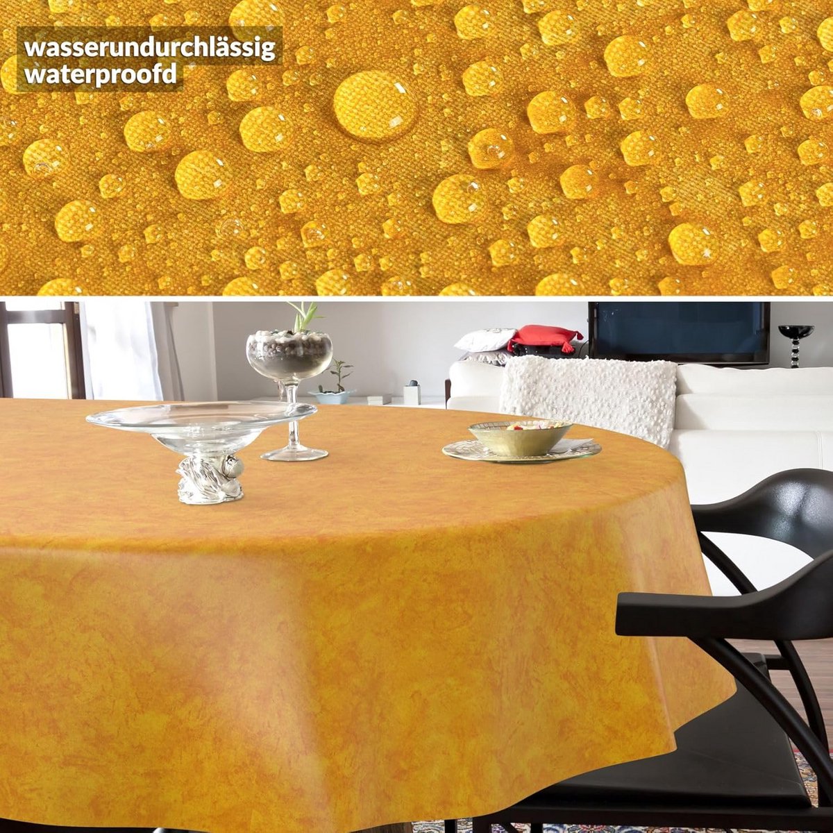 Afwasbaar Tafelkleed Rond Ovaal Rechthoekig Marmerlook Oranje - Verschillende Maten