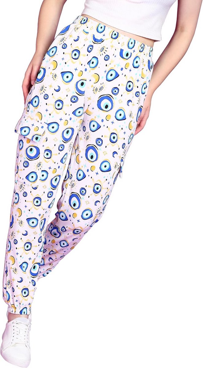 Comfortabele Dames Joggers met Azuurblauwe Bloemenprint