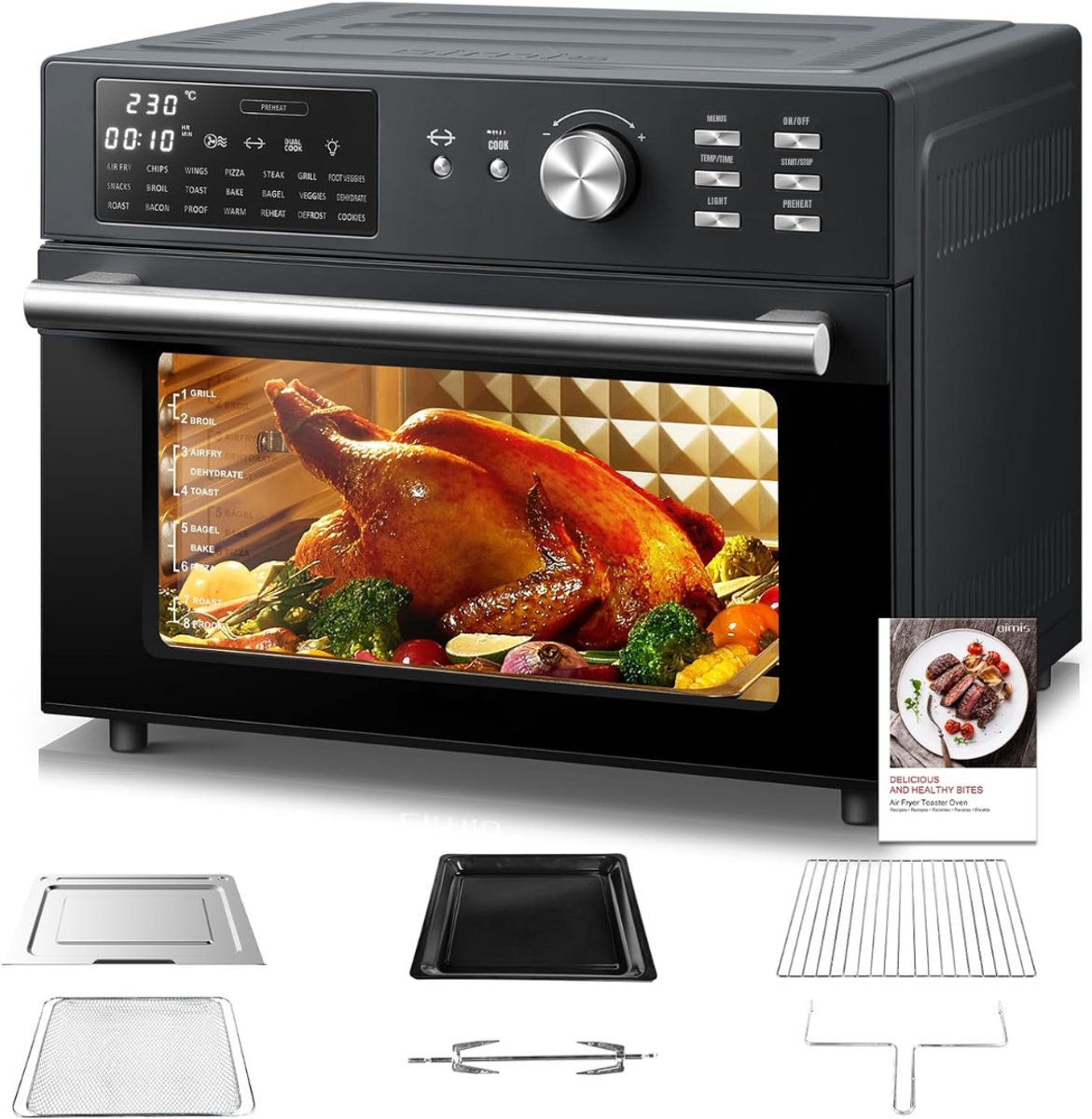 Aurixi® Heteluchtoven - Oven - Airfryer Oven - Grijs - ‎44cm x 46cm x 38cm