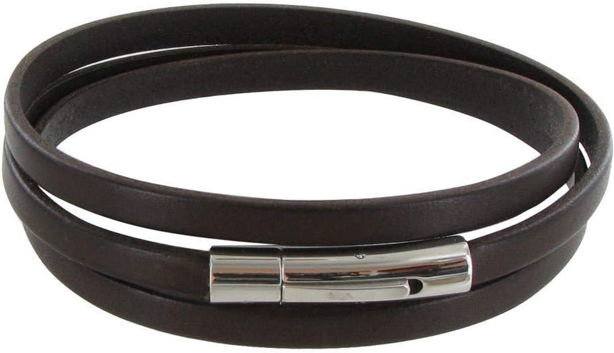 Dames Armband Leer Roestvrijstalen Sluiting - Dubbele Lus