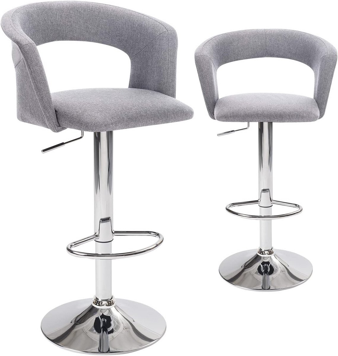 Set van 2 Verstelbare Barstoelen met Voetensteun en Armleuningen (Grijs)