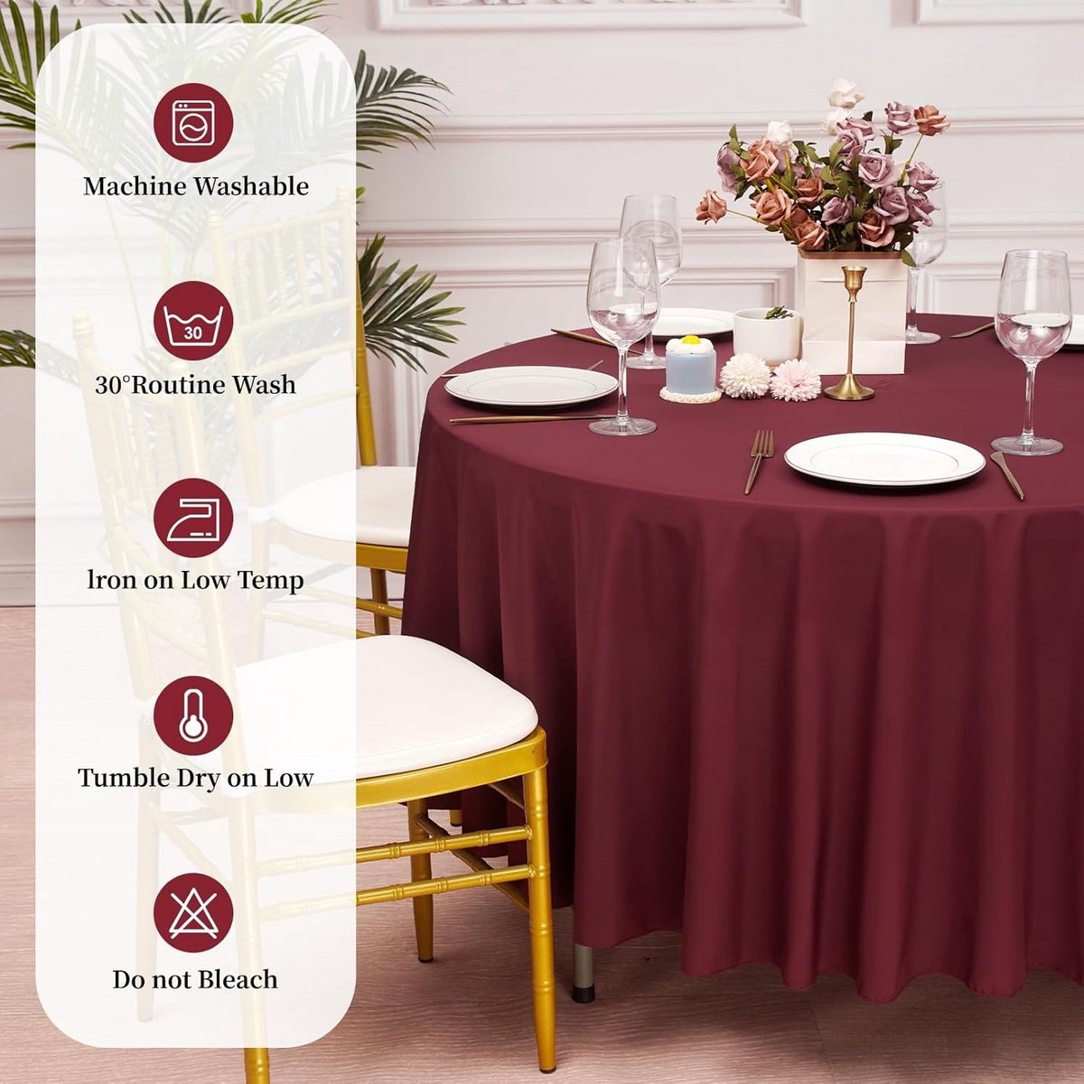 2-Pack Bordeauxrode Ronde Tafelkleden 229cm - Waterdicht en Vlekbestendig Polyester