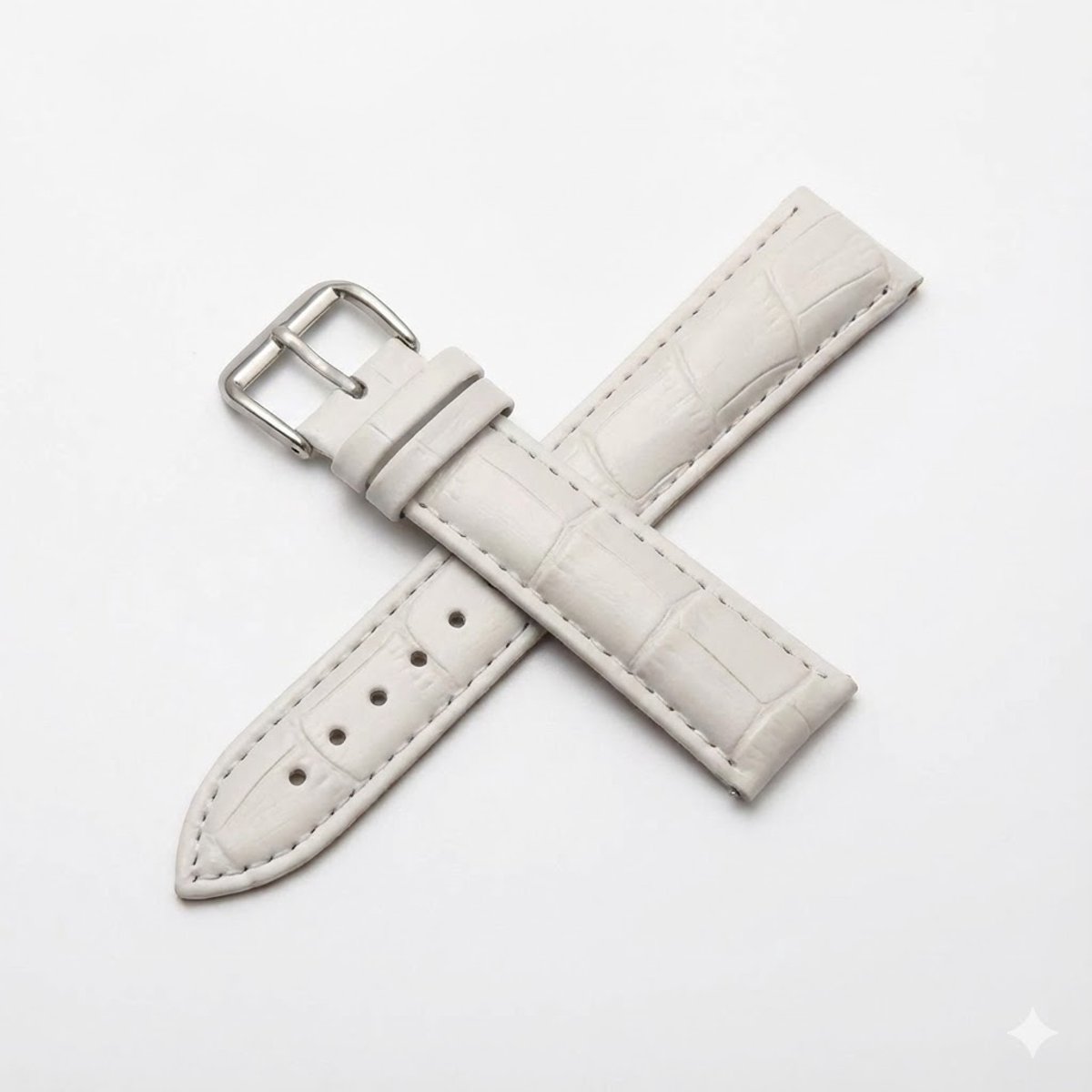 Wit horlogebandje 14 mm geschikt voor dames en heren met krokodillenlook structuur en zilverkleurige gesp, smal vervangend horloge bandje met stiksel