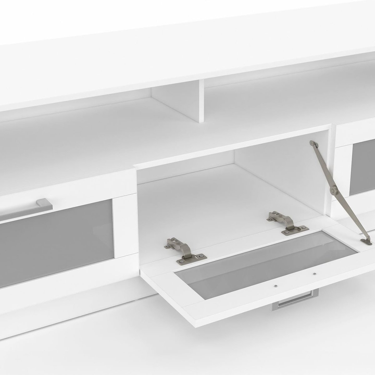 TV-meubel Lowboard Urbanhome Frostline – Modern TV-kast met Matglazen Deuren & Kabeldoorvoer, Opbergruimte voor Multimedia, 140x40x45 cm, Wit – Voor Woonkamer