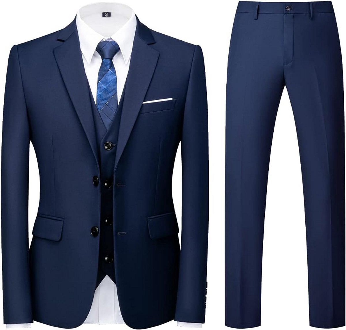 3-Delig Slim Fit Herenpak - Tuxedo Kostuum met Blazer, Vest en Pantalon voor Bruiloft