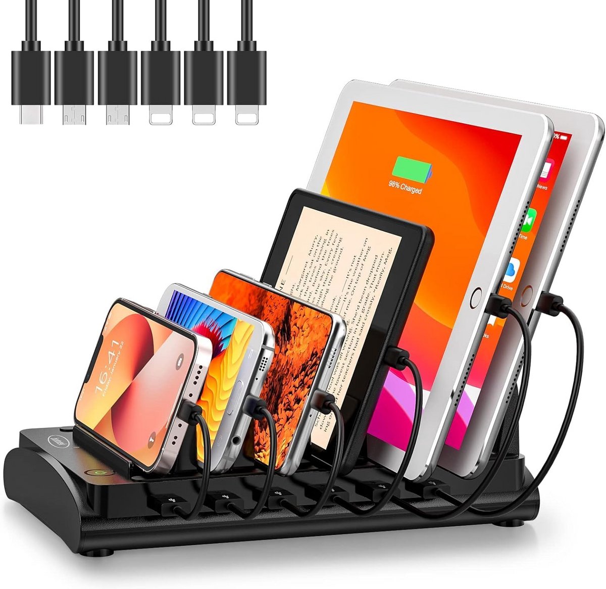 60W Oplaadstation met 6 Poorten voor Telefoons en Tablets