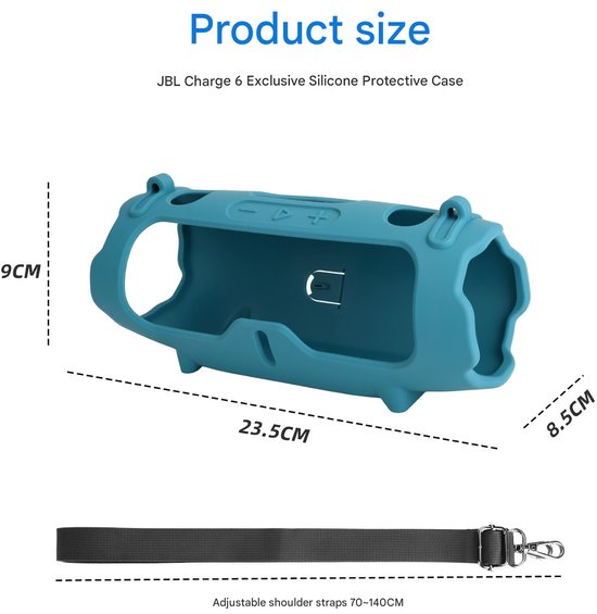Siliconen beschermhoes geschikt voor JBL Charge 6 speakers, draagbare schoudertas/crossbody speakerhoes, zwarte verpakking. van Merkloos — afbeelding 3