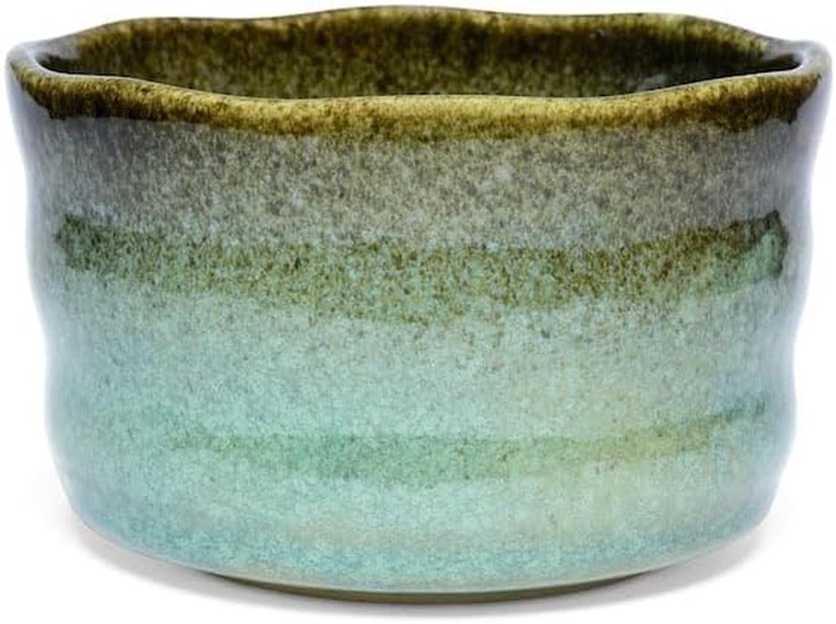 Handgemaakte Matcha Theeschaal Chawan van Porselein Geel-Groen voor Schuimen