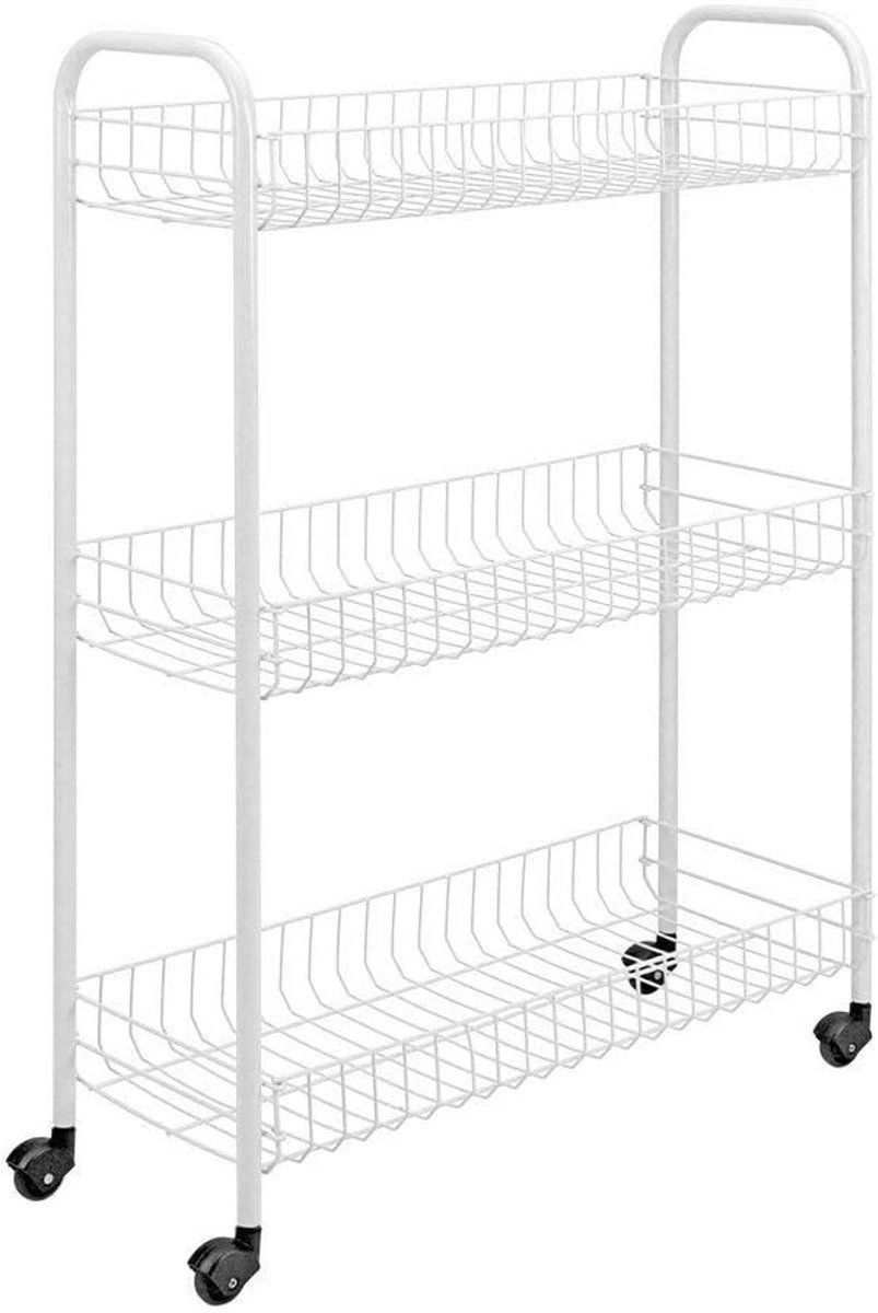 Stevige Metalen Rolwagen met 3 Trappen - Wit Huishoudkarretje (56x23x84 cm)