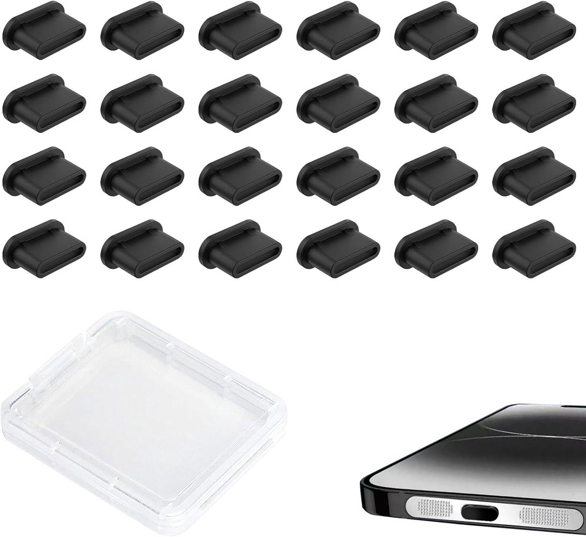 24x Universele USB-C Stofpluggen - Anti-Stofkapjes voor Type-C Poorten op Telefoons & Tablets