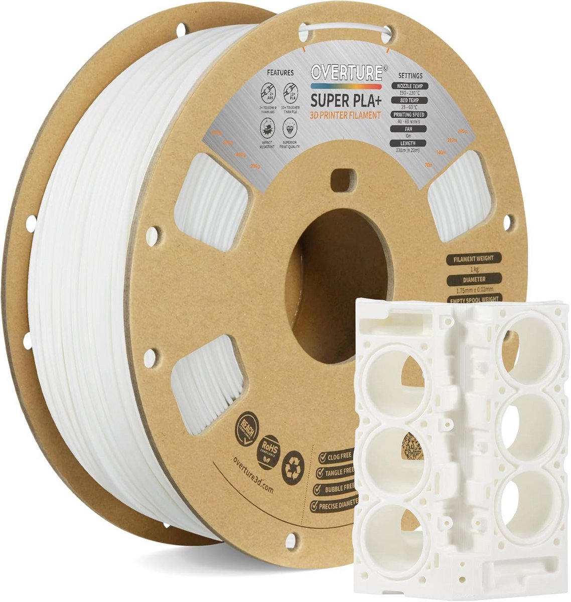 3D Printer Filament 1.75mm PLA+ Extra Sterk 1kg Wit