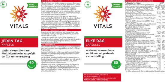 Vitals Elke Dag - 60 capsules - multivitamine. Optimaal opneembare multi met een uitgekiende samenstelling.