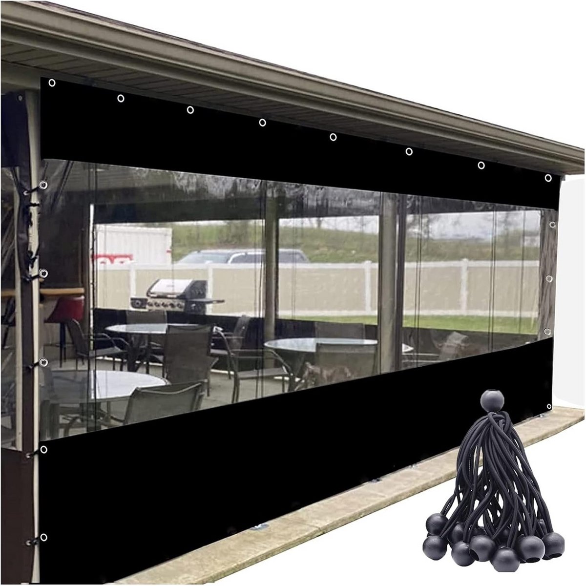 Transparant Waterdicht Buitengordijn met Oogjes voor Pergola, Terras en Tuin