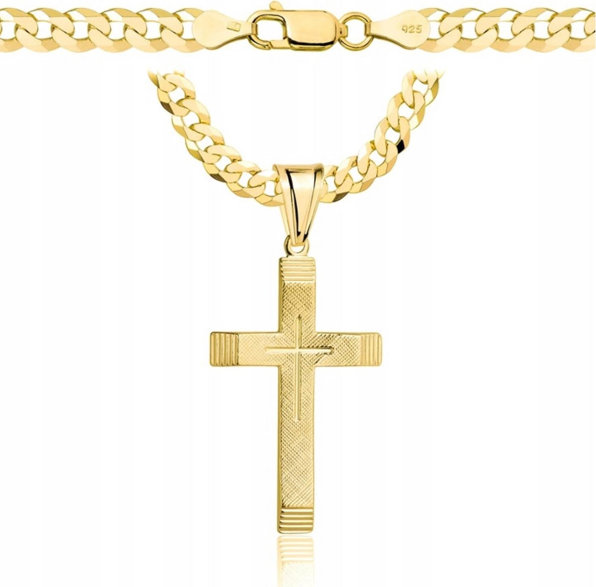 Massief Gouden Kruis Hanger Halsketting voor Heren 585 925 Sterling Zilver, Pantserketting 5mm