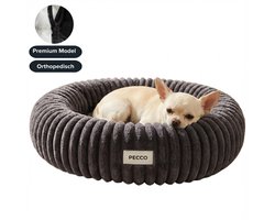 Pecco Orthopedische Hondenmand en Kattenmand - Donutmand 50 cm - Wasbaar - Donkergrijs Ribstof