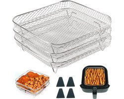 Airfryer Rekken, Vierkant Drie Lagen met 4 Poten Stapelbaar 304 Rek, Airfryer Mand Lade, Airfryer Accessoires, Grillrek voor Ninja Speedi 5,7L, Instant, Cosori Airfryer