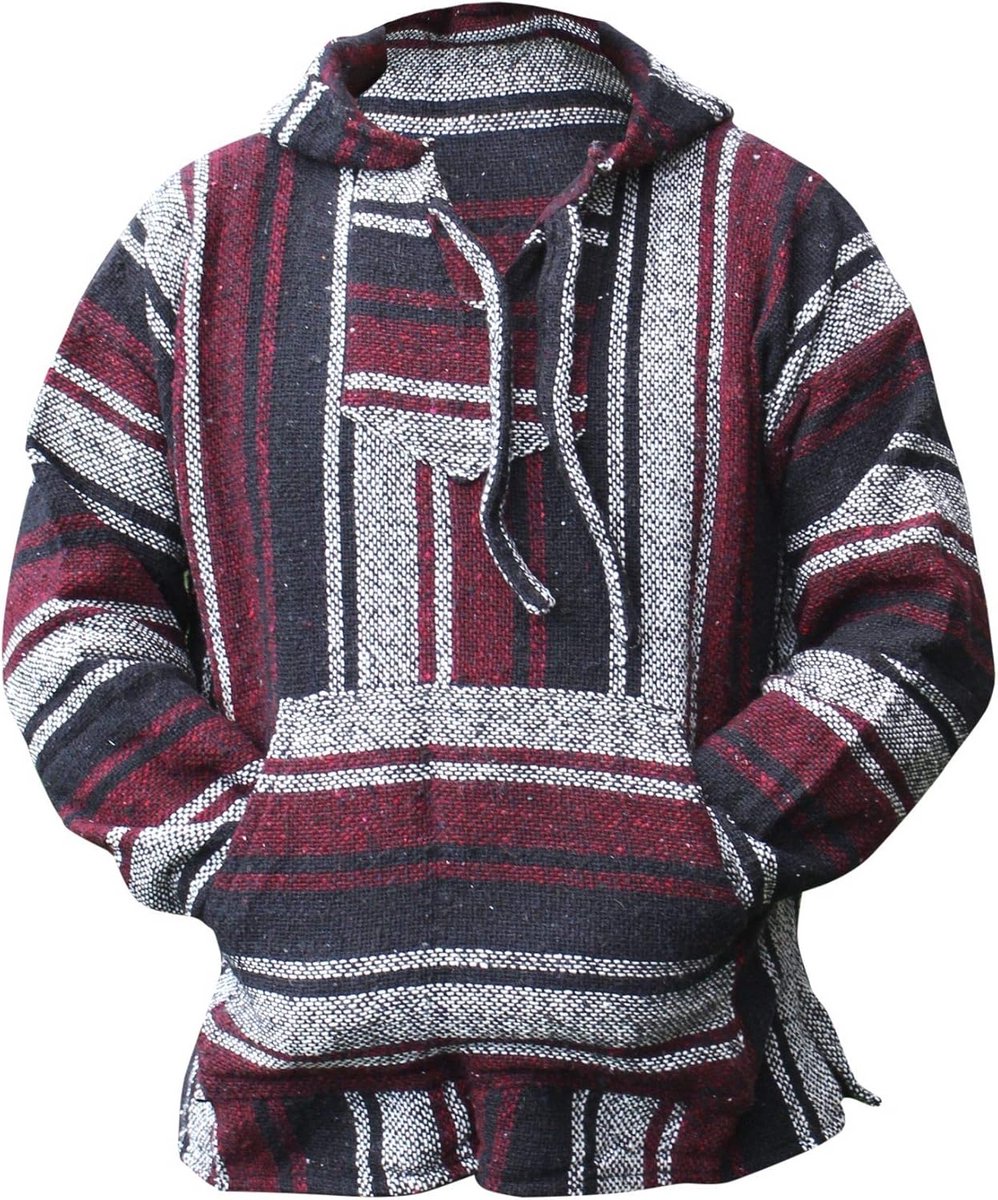Warme Mexicaanse Baja Hoodie Poncho Trui met Capuchon - Hippie Surf Sweatshirt