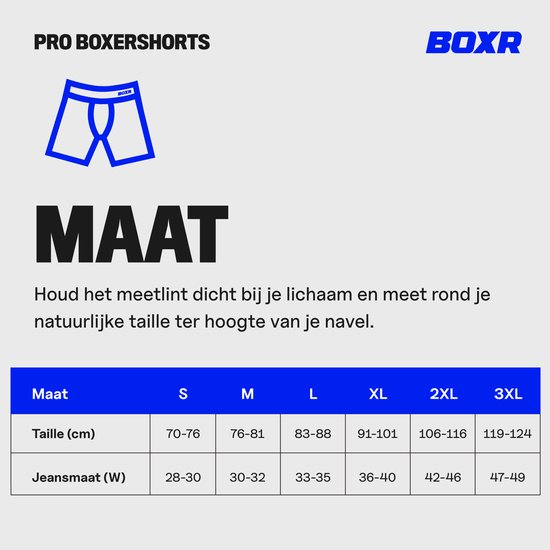 Maattabel voor BOXR pro boxershorts