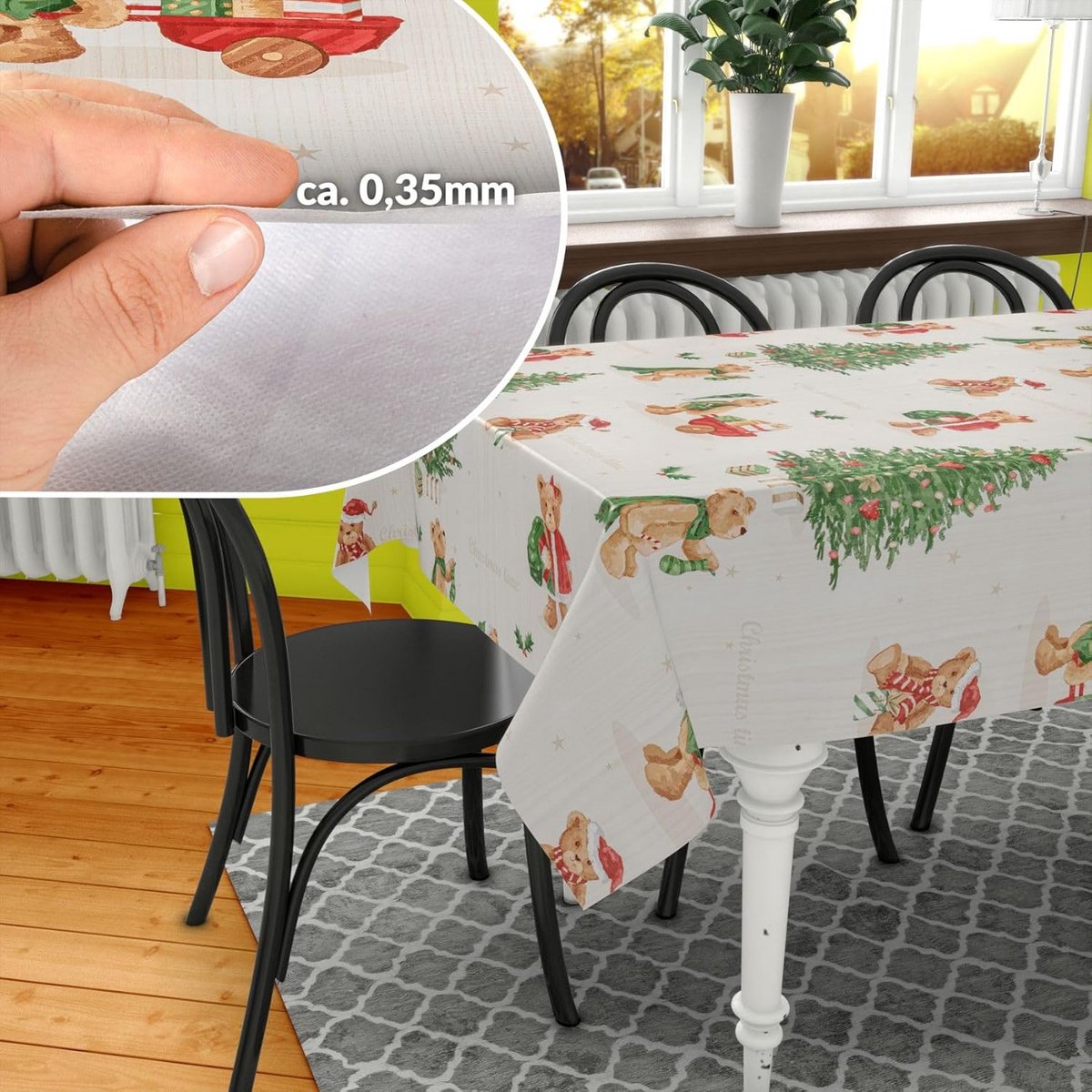 Afwasbaar Tafelzeil met Kerstprint - Teddybeer Motief - 10 Meter