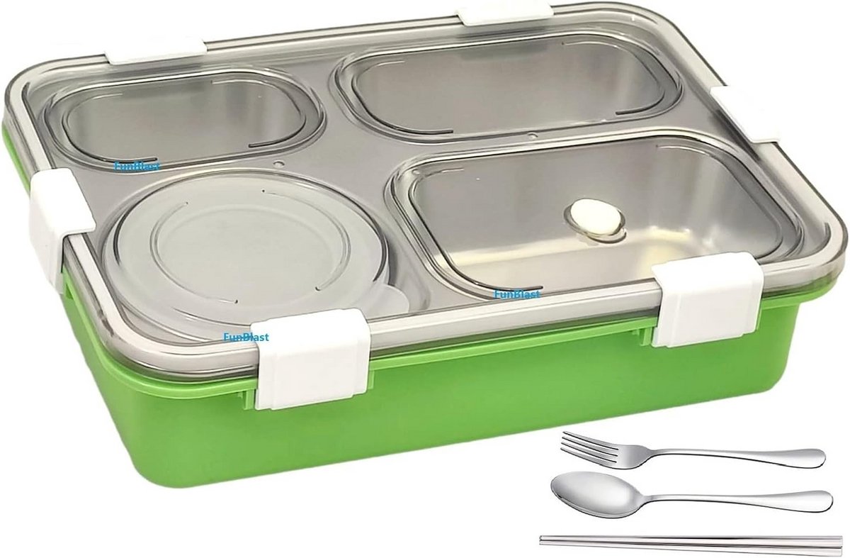 RVS Lunchtrommel met Bestek voor Kinderen en Volwassenen | Geïsoleerde Box voor Droog Voedsel