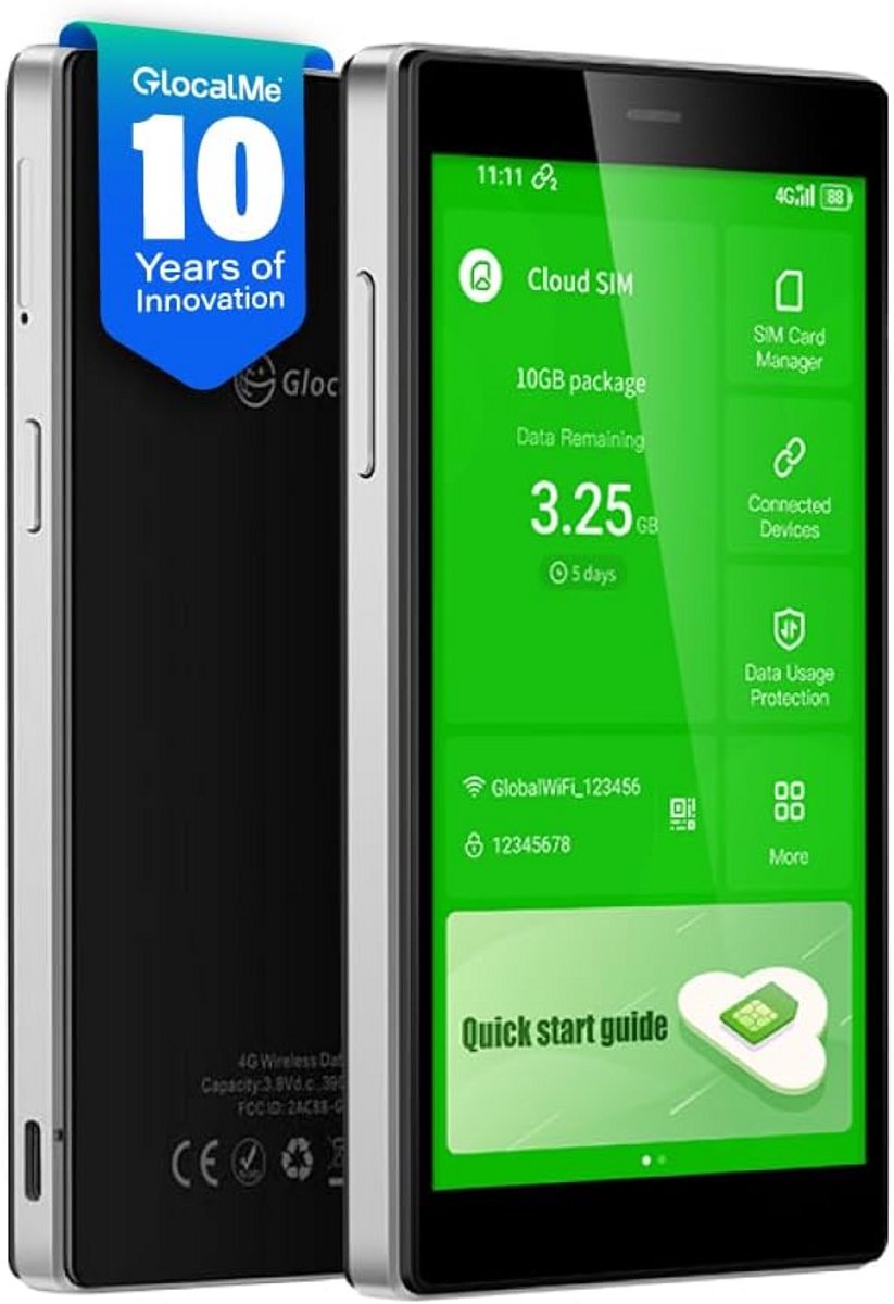 Draagbare 4G LTE Wifi Hotspot met Touchscreen voor Wereldwijd Reizen - Geen Simkaart Nodig
