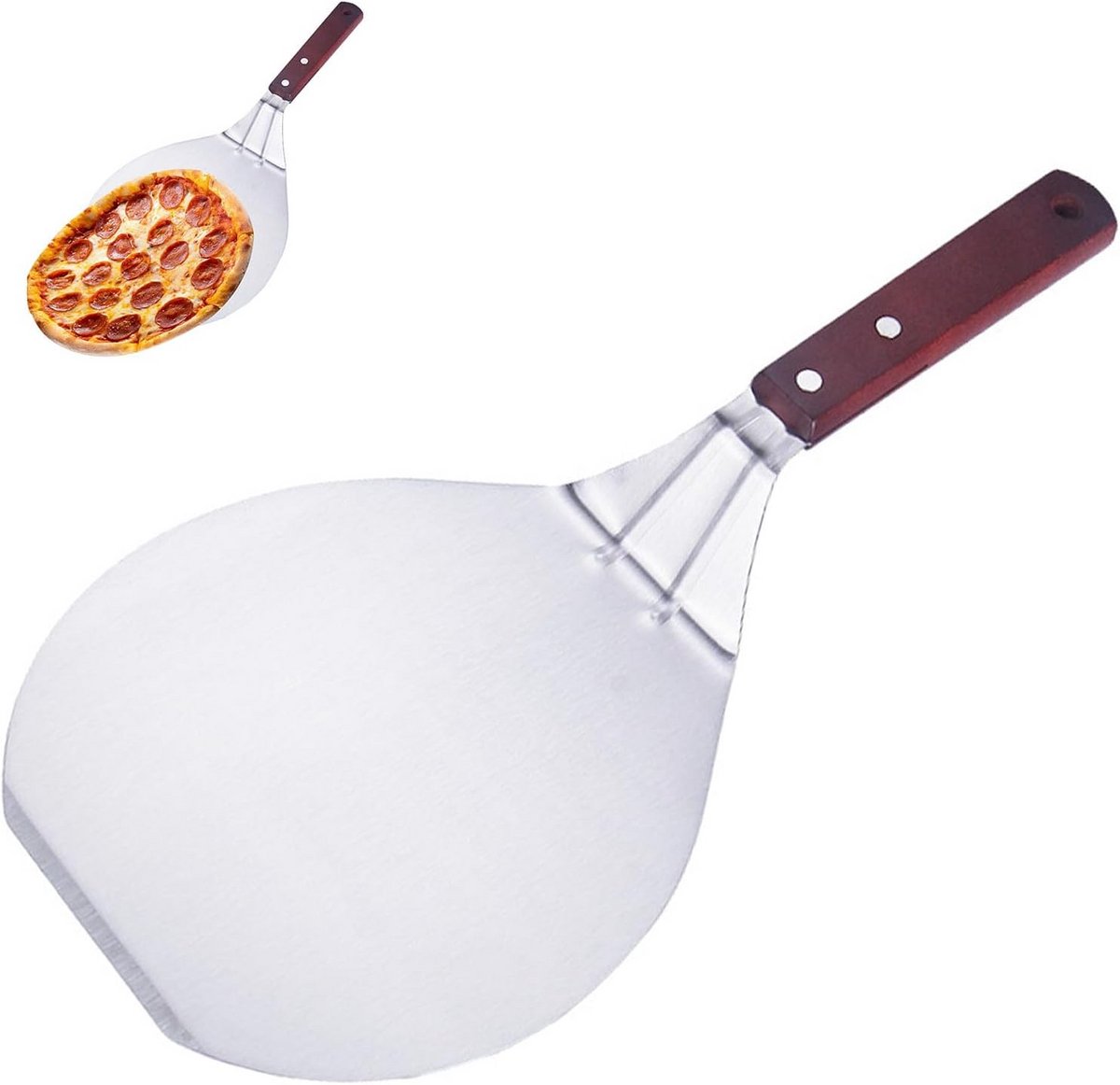 Rvs Pizzaschep 16,5 cm met Houten Handvat voor Pizza en Brood