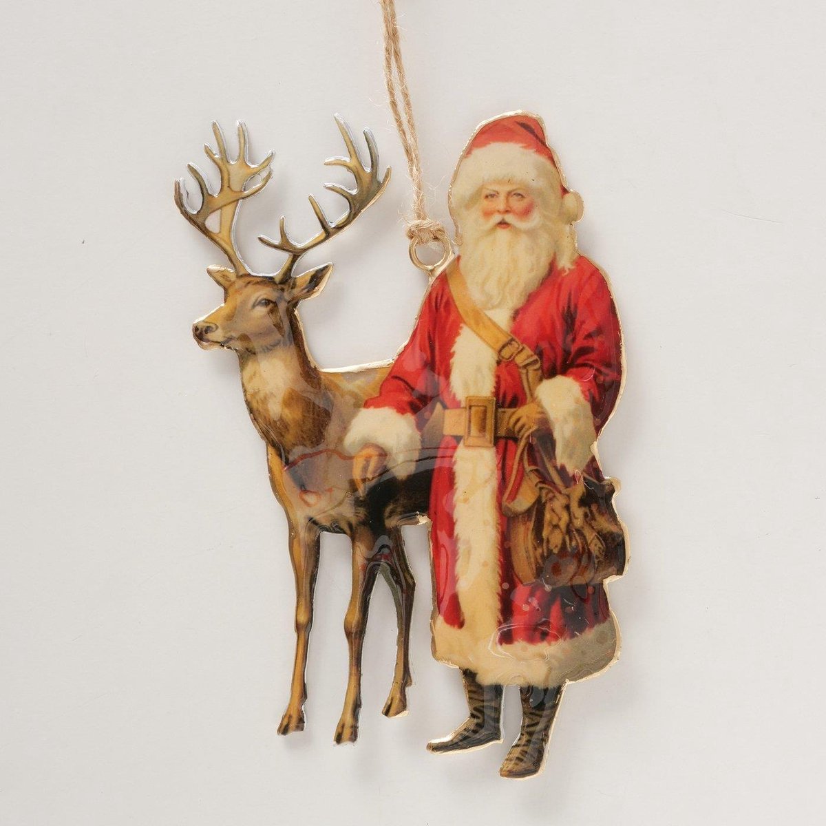 Boltze Home kerstdecoratie metalen kersthanger kerstman retro print.