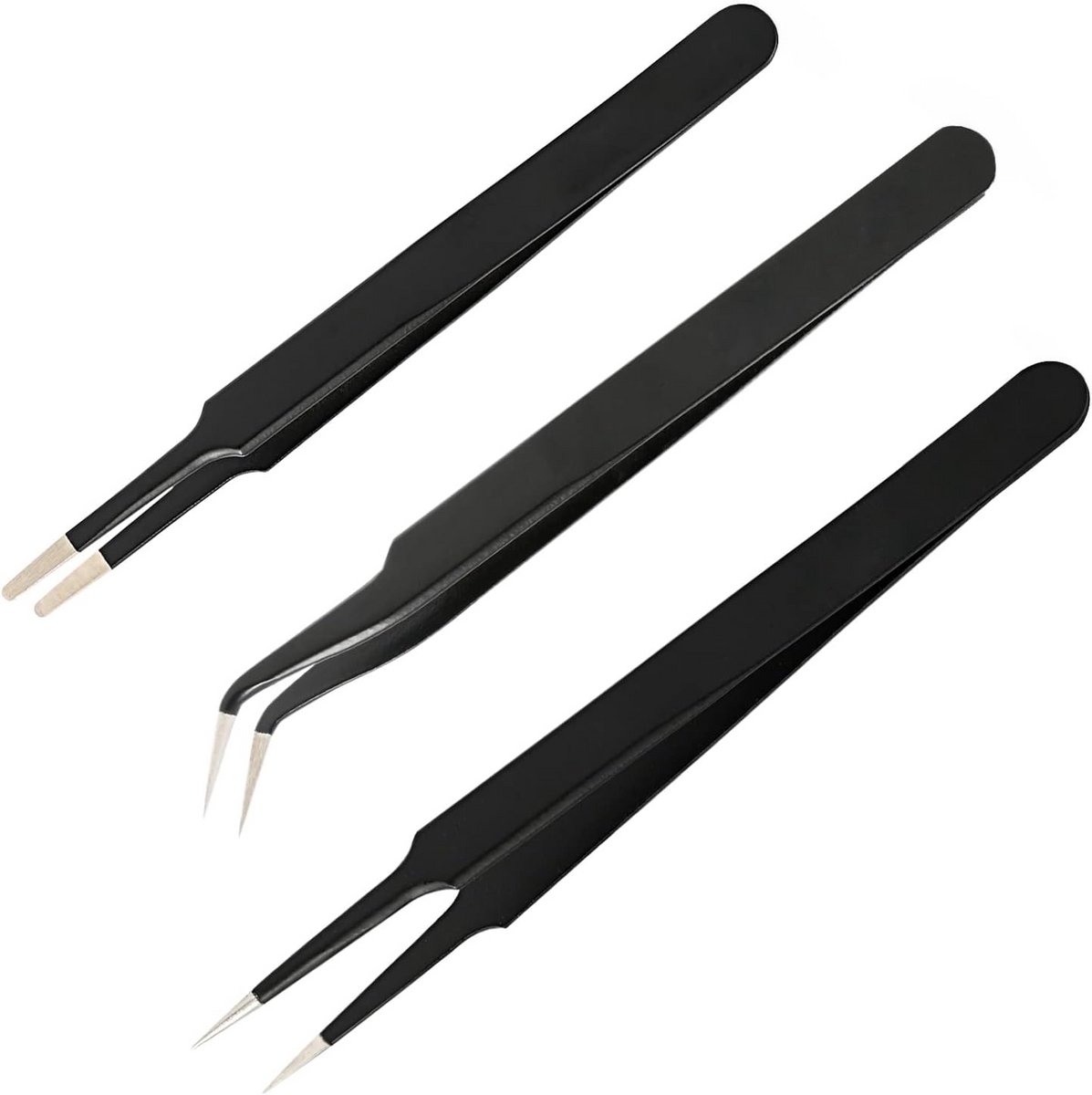 Precisie Pincet Set - ESD Pincetten Fijne Tang - Elektronica Reparatie - Antistatisch Roestvrij Staal - 3 stuks 120 mm