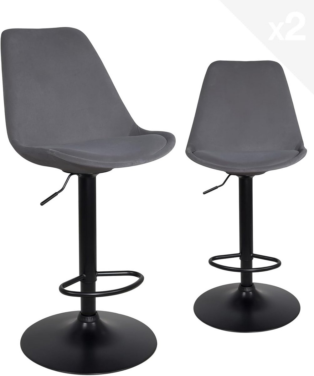 Set van 2 Verstelbare Barstoelen Grijs Velours Design