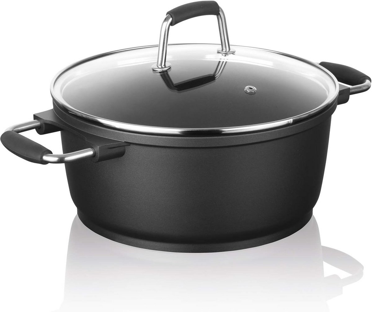Gietaluminium Steelpan 28 cm met Glazen Deksel en Greblon Antiaanbaklaag
