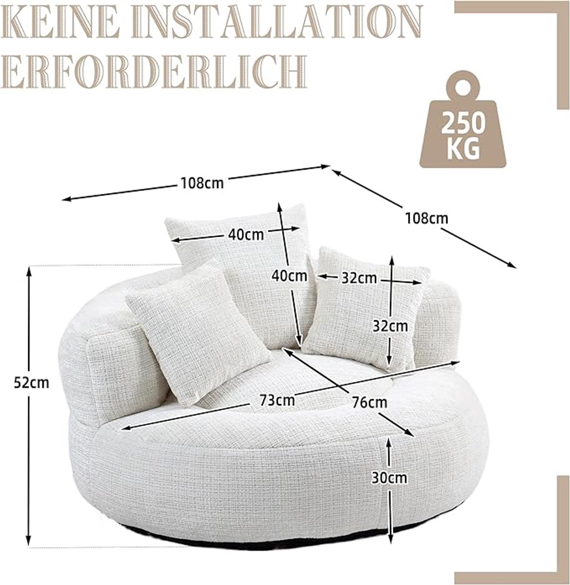 Zitzak Loungestoel voor Volwassenen 110 x 95 x 84 cm met Kruk 50 cm – Comfortabele Pluche Beanbag Stoel voor Woonkamer, Slaapkamer en Lezen – Modern Design – Pauwhome