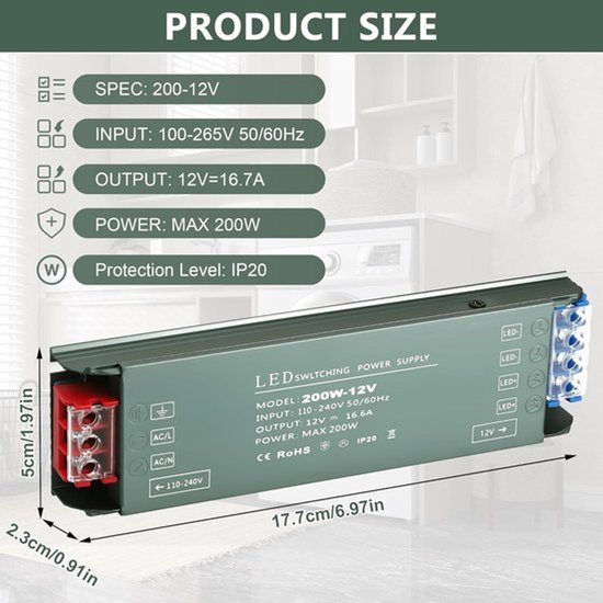 Transformator Led Transformator voor LED-strips 12V 200W - Adapter voor MR11 -... | bol