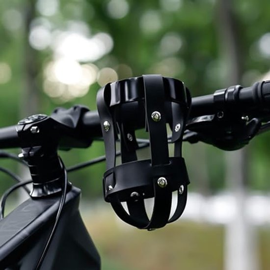 Bidonhouder voor op de fiets - Bekerhouder - fiets accessoires - Leer - Bekerhouder voor op het stuur - Koffie voor op de fiets - Eenvoudig te installeren - Zwart — afbeelding 4