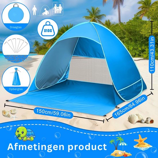 White-Label® Strandtent UV Bescherming - Strandtent Baby Pop Up - Strandtentje Extra Licht - Strandschelp - Strand Tent - Blauw van White-Label® — afbeelding 2
